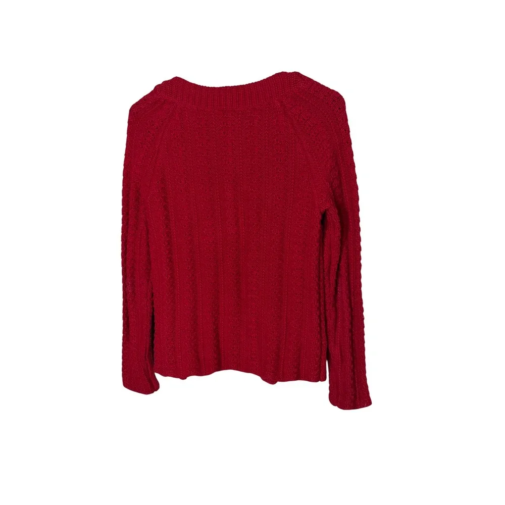 Jones New York Signature Petite Red Cable Knit Single Button Cardigan Sweater PP